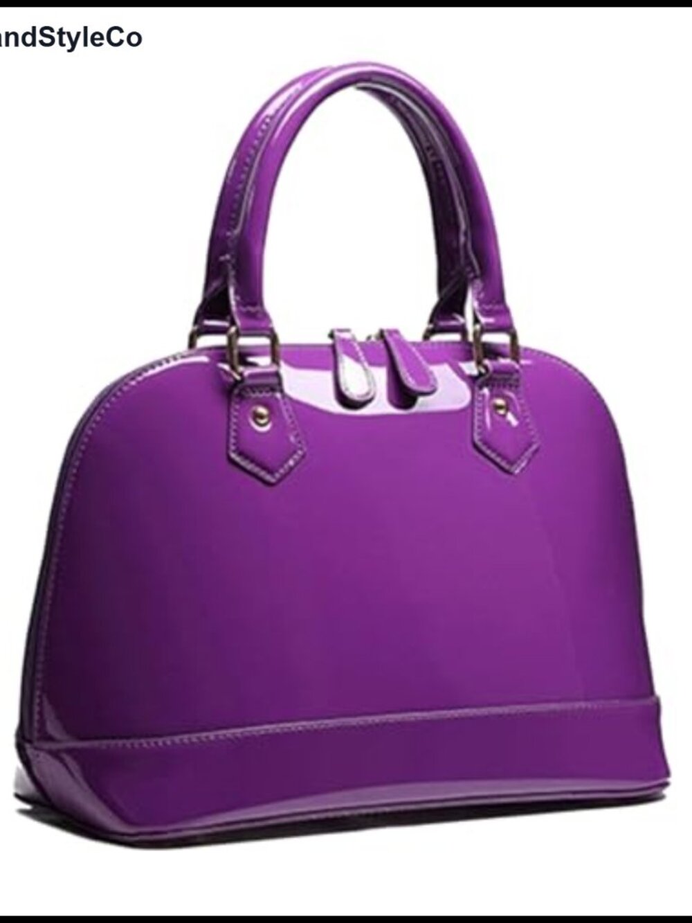 Patent Vegan Leather Dome Satchel Purse Zip-around Handbag Shiny Large